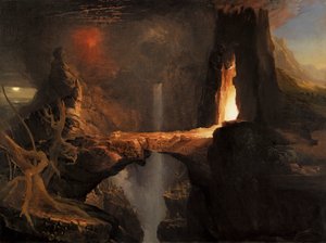 Wydalenie. Księżyc i światło ognia autorstwa Thomas Cole