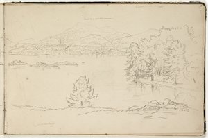 Hoosick lub Saddle Mountain and Lake w pobliżu Pittsfield, ok. 1832 (grafitowy ołówek na białawym papierze tkanym) (patrz także 3525969) autorstwa Thomas Cole