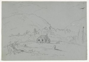 Dom na Górze Pustyni, ok. 1844 (grafit podkreślony białą kredką na papierze) autorstwa Thomas Cole