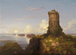 Scena włoskiego wybrzeża ze zrujnowaną wieżą autorstwa Thomas Cole