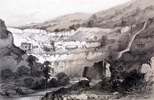 Widok jaskiń, Ajunta, Indie, 1844