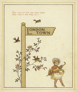 Drogowskaz wskazuje drogę do London Town z młodą dziewczyną idącą w tym kierunku autorstwa Thomas Crane