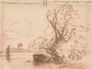 Łódź zacumowana nad brzegiem rzeki autorstwa Thomas Creswick