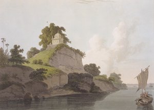 Świątynia hinduska w pobliżu Currah, nad rzeką Ganges, z „Pejzaż orientalny: dwadzieścia cztery widoki w Hindoostanie”, 1796 autorstwa Thomas Daniell