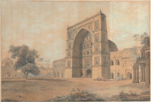 Meczet w Juanpore zbudowany przez sułtana Hussaina Sherki | Zrobione w grudniu 1789 r autorstwa Thomas Daniell