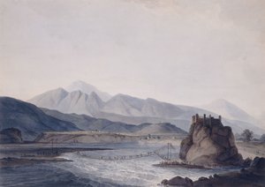 Most linowy, Srinagar, Garhwal, Uttar Pradesh, autorstwa Thomas Daniell