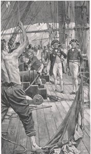 Hoisting the Famous Signal, ilustracja z „British Battles on Land and Sea”, wydanej przez Cassell, Londyn, ok. 1910