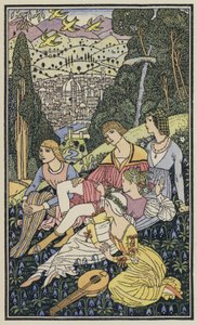 Ilustracja do Dekameronu Boccaccia (kolorowa litografia)
