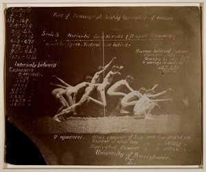 Fotografie Marey Wheel niezidentyfikowanego modelu, z notacjami Eadwearda Muybridge