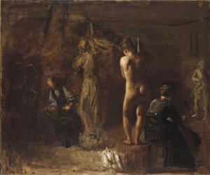 William Rush rzeźbi swoją alegoryczną figurę rzeki Schuylkill, 1876 (olej na płótnie osadzony na płycie kompozycyjnej)