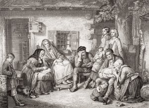 Niedziela w ostępach Kanady, z „Illustrations of English and Scottish History” Tom II (patrz 13342) autorstwa Thomas Faed