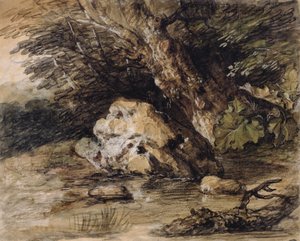 Pagórkowaty krajobraz z postaciami zbliżającymi się do mostu, ok. 1763 (wc i gwasz na papierze) autorstwa Thomas Gainsborough
