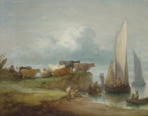 Bydło na brzegu rzeki z żaglówkami, 1780-84