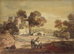 Włoski pejzaż z podróżnikami na krętej drodze, 1775-1779 autorstwa Thomas Gainsborough