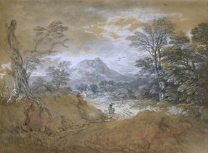 Pejzaż z drogą na skraju lasu, 1760-65 (akwarela i bodykolor w stosunku do słabo widocznych śladów grafitu na brązowym papierze)