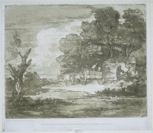Krajobraz z wozem ciągniętym przez konie wzdłuż nabrzeża i skraju lasu autorstwa Thomas Gainsborough