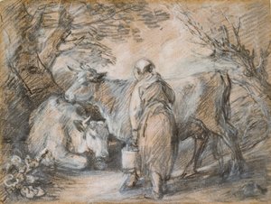 Dojarka z dwiema krowami, połowa XVIII wieku autorstwa Thomas Gainsborough