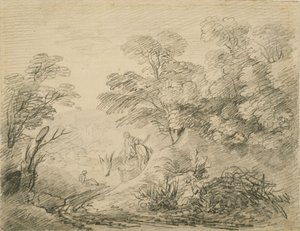 Pejzaż leśny z osłem i postaciami, ok. 1759 (grafit na papierze) autorstwa Thomas Gainsborough