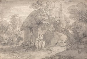 Zalesiony krajobraz z postaciami przed drzwiami chaty autorstwa Thomas Gainsborough