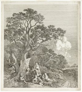 Zalesiony krajobraz z Cyganami zgromadzonymi przy ognisku autorstwa Thomas Gainsborough