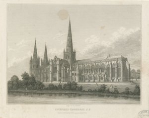 Katedra w Lichfield - widok na południowy wschód: grawerowanie, bd [c 1833] (druk) autorstwa Thomas George Lomax