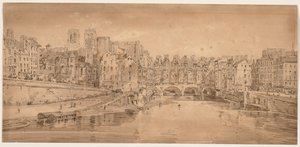 Wybór dwudziestu najbardziej malowniczych widoków w Paryżu: Widok na Pont St. Michel, zaczerpnięty z Pont Neuf autorstwa Thomas Girtin