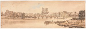Wybór dwudziestu najbardziej malowniczych widoków w Paryżu: widok na Pont de la Tournelle i Notre Dame zaczerpnięty z Arsenału autorstwa Thomas Girtin