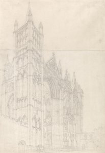 Katedra Peterborough, Huntingdonshire, ok. 1794 (grafit na dwóch połączonych arkuszach papieru) autorstwa Thomas Girtin