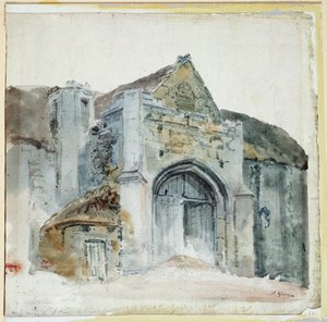 The Tithe Barn, Abbotsbury (akwarela na papierze) autorstwa Thomas Girtin