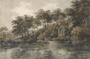 Drzewa i stawy w pobliżu Bromley, Kent, ok. 1798 (w/c na ołówku z kolorem ciała na papierze) autorstwa Thomas Girtin