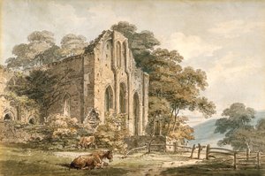 Opactwo Valle Crucis, Denbighshire, Północna Walia (akwarela na ołówku na białym tkanym papierze) autorstwa Thomas Girtin