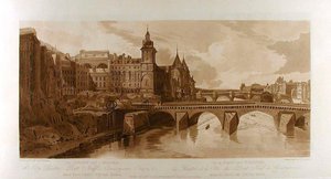 Widok na Pont au Change, Teatr Miejski, Pont Neuf, więzienie Conciergerie itd., widziany z Pont Notre-Dame autorstwa Thomas Girtin
