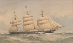Kliper Aurora na morzu, ok. 1868-74 (litografia, kolorowana)