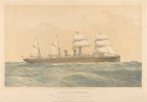 Statek parowy Austral należący do Orient Steam Navigation Company Limited, ok. 1868-74 (kolorowa litografia) autorstwa Thomas Goldsworth Dutton