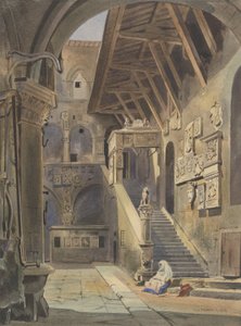 Dwór Bargello, Florencja, 1839 (wc z tuszem i ołówkiem na papierze)