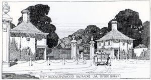Wejście do Brooklandwood, Baltimore, USA, z „The Art and Craft of Garden Making” Thomasa Mawsona
