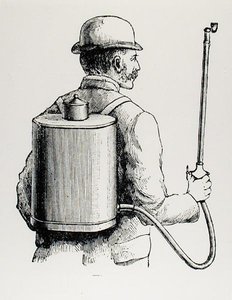 Pompa plecakowa pana Vermorela, „Eclair”, z książki „The Art and Craft of Garden Making” Thomasa Mawsona, opublikowana w 1900 r. (rycina) (zdjęcie czarno-białe)