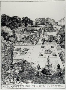 Widok ogrodu, Broad Oak, Accrington, z książki „The Art and Craft of Garden Making” Thomasa Mawsona, opublikowane w 1900 r. (rycina) (zdjęcie czarno-białe)
