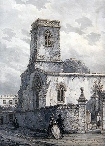 St. Peter in the East Church (brązowy tusz i szary wash) autorstwa Thomas Hearne