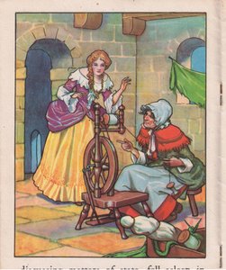 Śpiący przy kołowrotku (litografia) autorstwa Thomas Heath Robinson