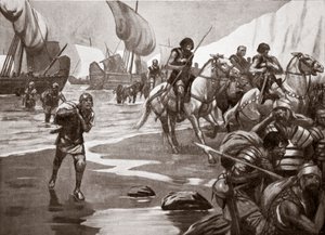 Drugie lądowanie Cezara, 54 r. p.n.e., ilustracja z "Hutchinson