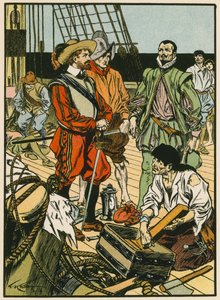 Zdobyty skarb. Sir Francis Drake (kolorowa litografia) autorstwa Thomas Heath Robinson