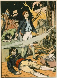 Casabianca na płonącym statku (kolorowa litografia) autorstwa Thomas Heath Robinson