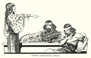 Estera potępiająca Hamana (litografia) autorstwa Thomas Heath Robinson