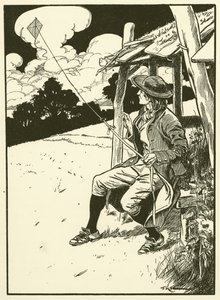 Franklin i jego latawiec (rycina) autorstwa Thomas Heath Robinson