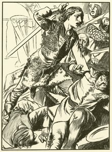 Hereward i jego ludzie atakują Normanów (rycina) autorstwa Thomas Heath Robinson