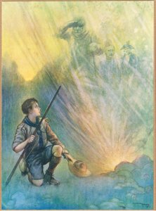 Bohaterowie przeszłości, ilustracja z "Newnes Pictorial Book of Knowledge" (kolorowa litografia)