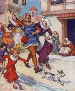Ilustracja do filmu "The Pied Piper of Hamelin" (kolorowa litografia) autorstwa Thomas Heath Robinson