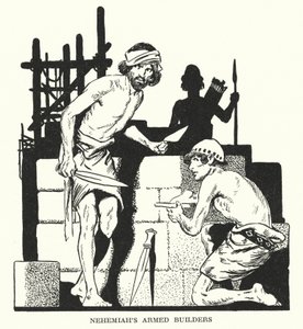 Uzbrojeni budowniczowie Nehemiasza (litografia)