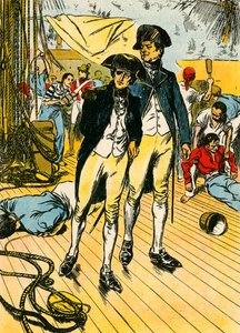 Nelson na "Victory" pod Trafalgarem (kolorowa litografia) autorstwa Thomas Heath Robinson